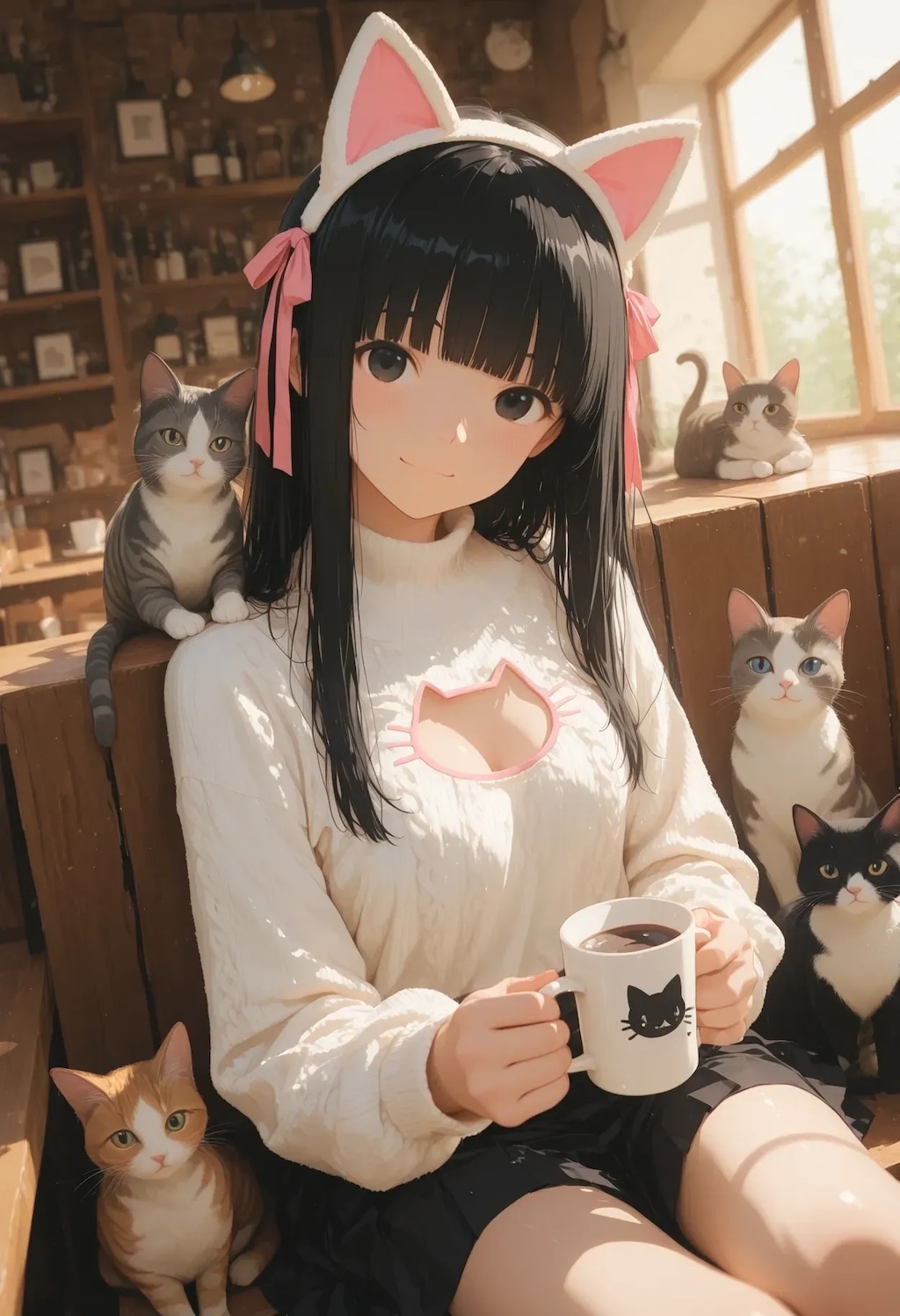 猫カフェを満喫する姫羽ちゃん