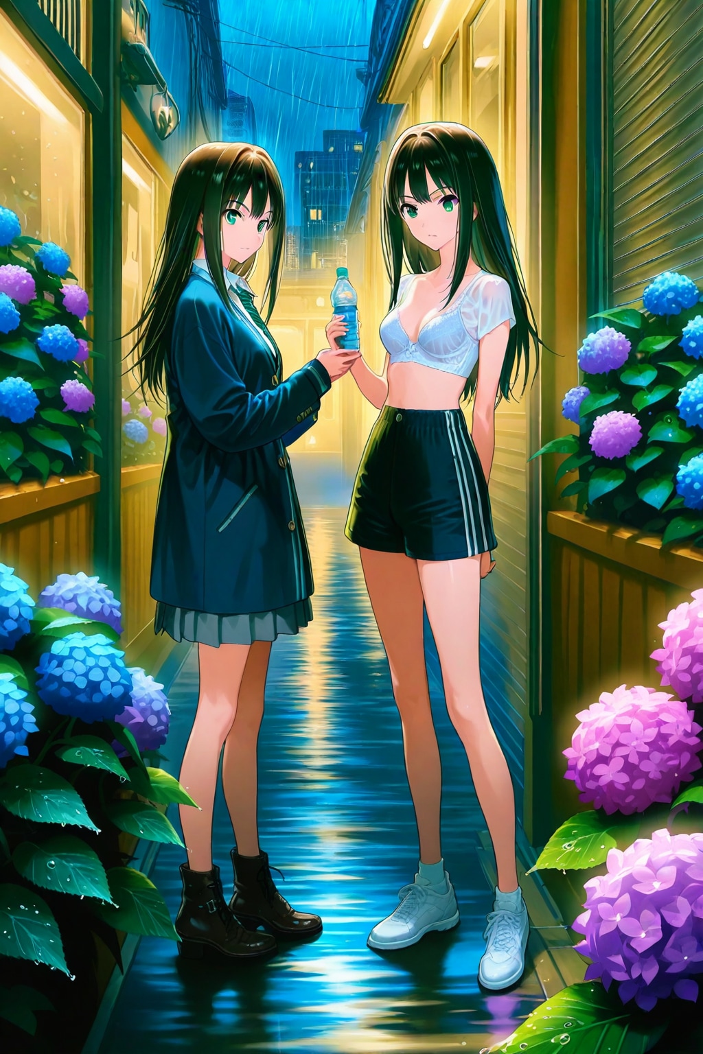 雨の夜と紫陽花