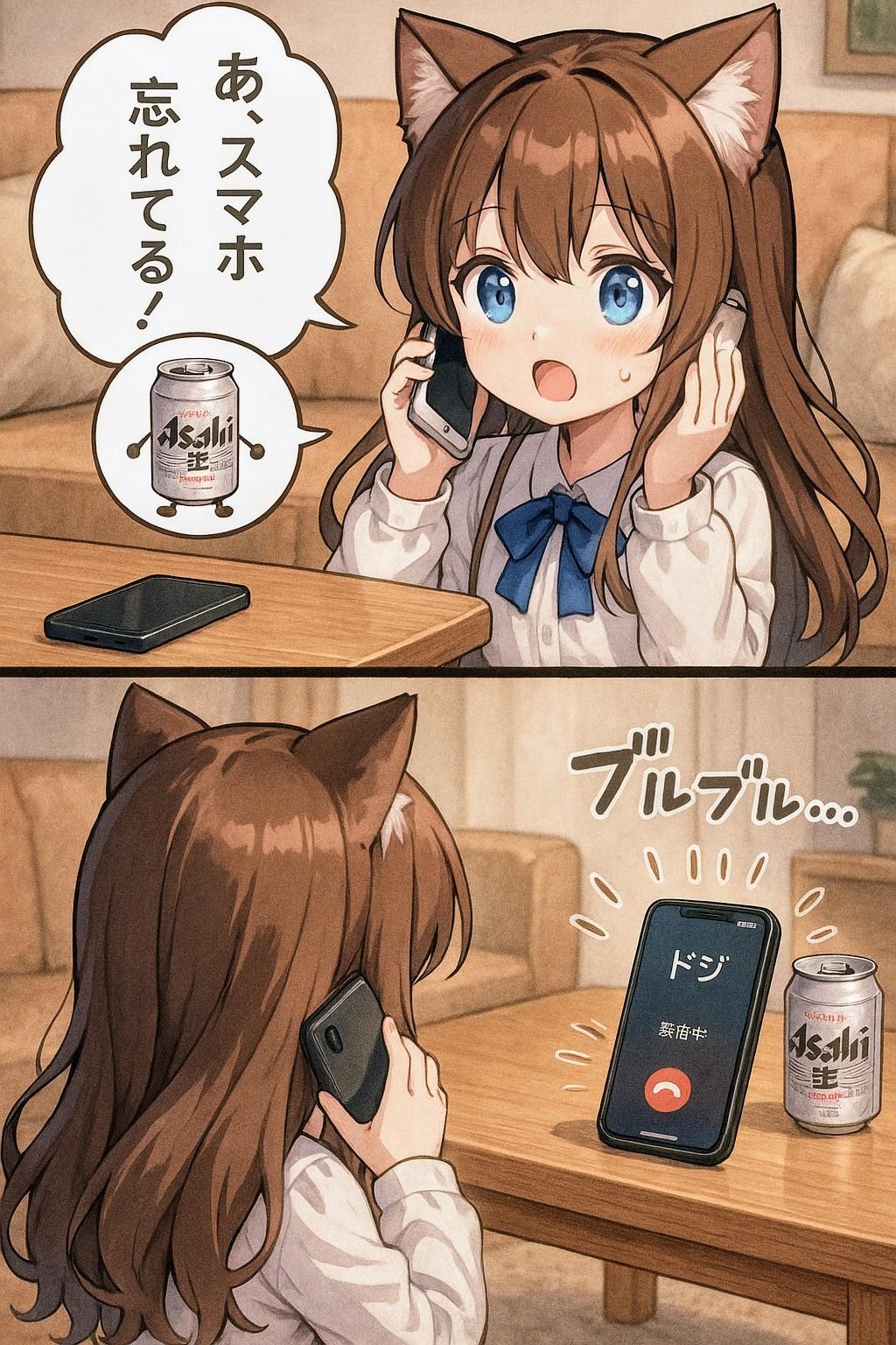 スマホ忘れを連絡する小さな女の子