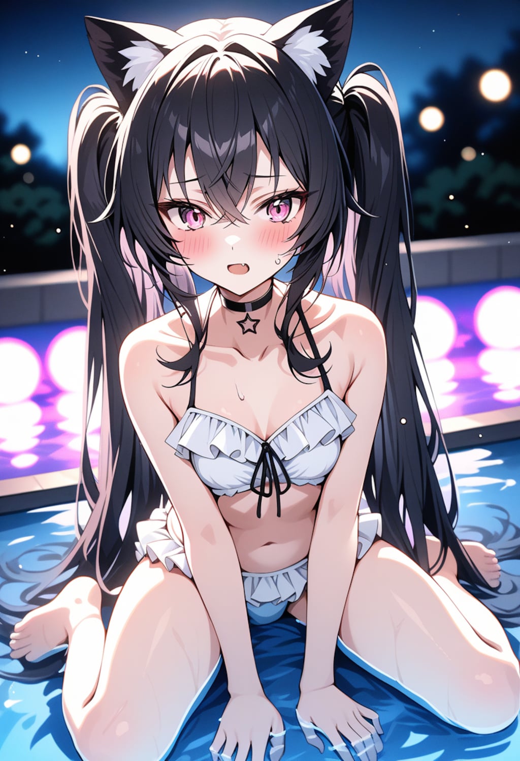 うちの子たちとナイトプール