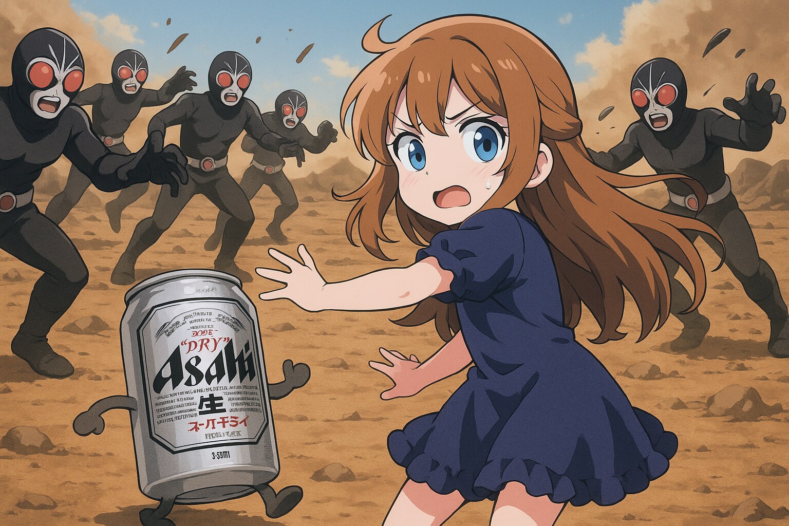 怪人に襲われたビール缶と小さな女の子 | の人気AIイラスト・グラビア