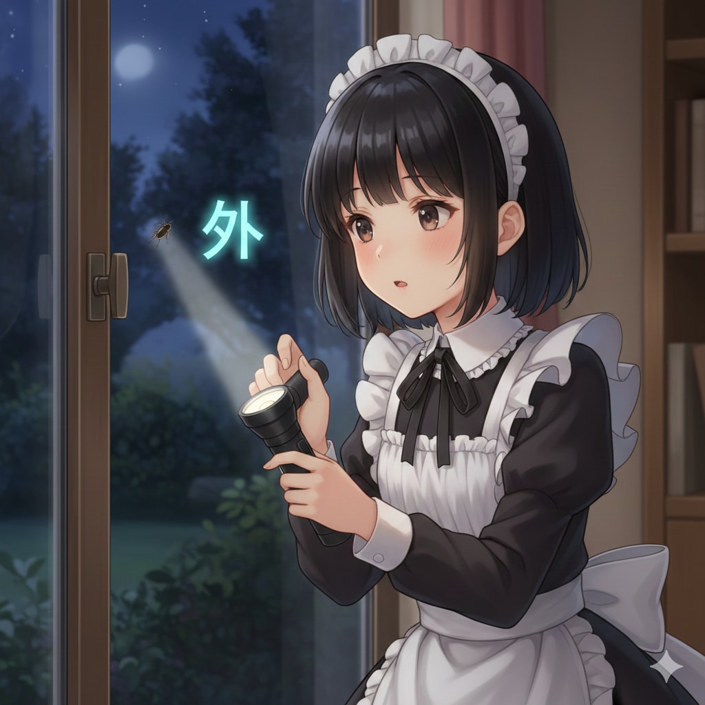 ガラスに止まっている虫が、外なのか中なのかわかるライト