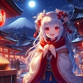 美少女ファンタジー、銀髪赤目の吸血鬼娘が振袖姿で夜の神社を参拝する正月 2枚目