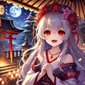 美少女ファンタジー、銀髪赤目の吸血鬼娘が振袖姿で夜の神社を参拝する正月 4枚目