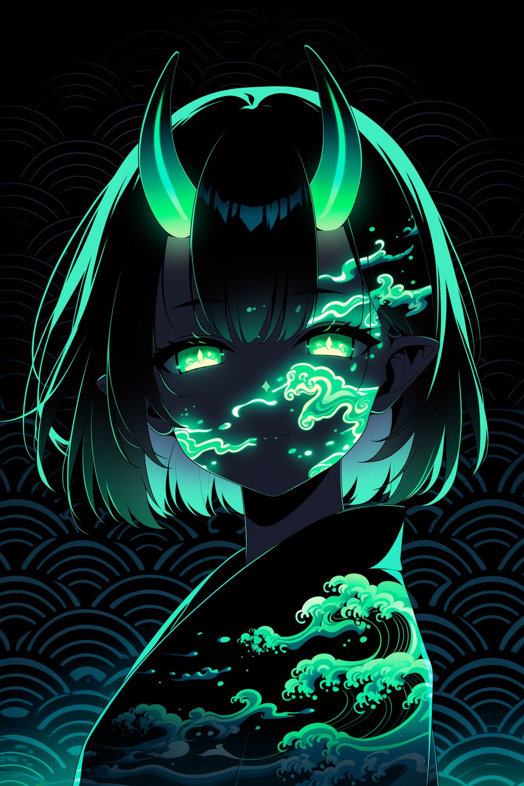 波模様ネオン鬼娘