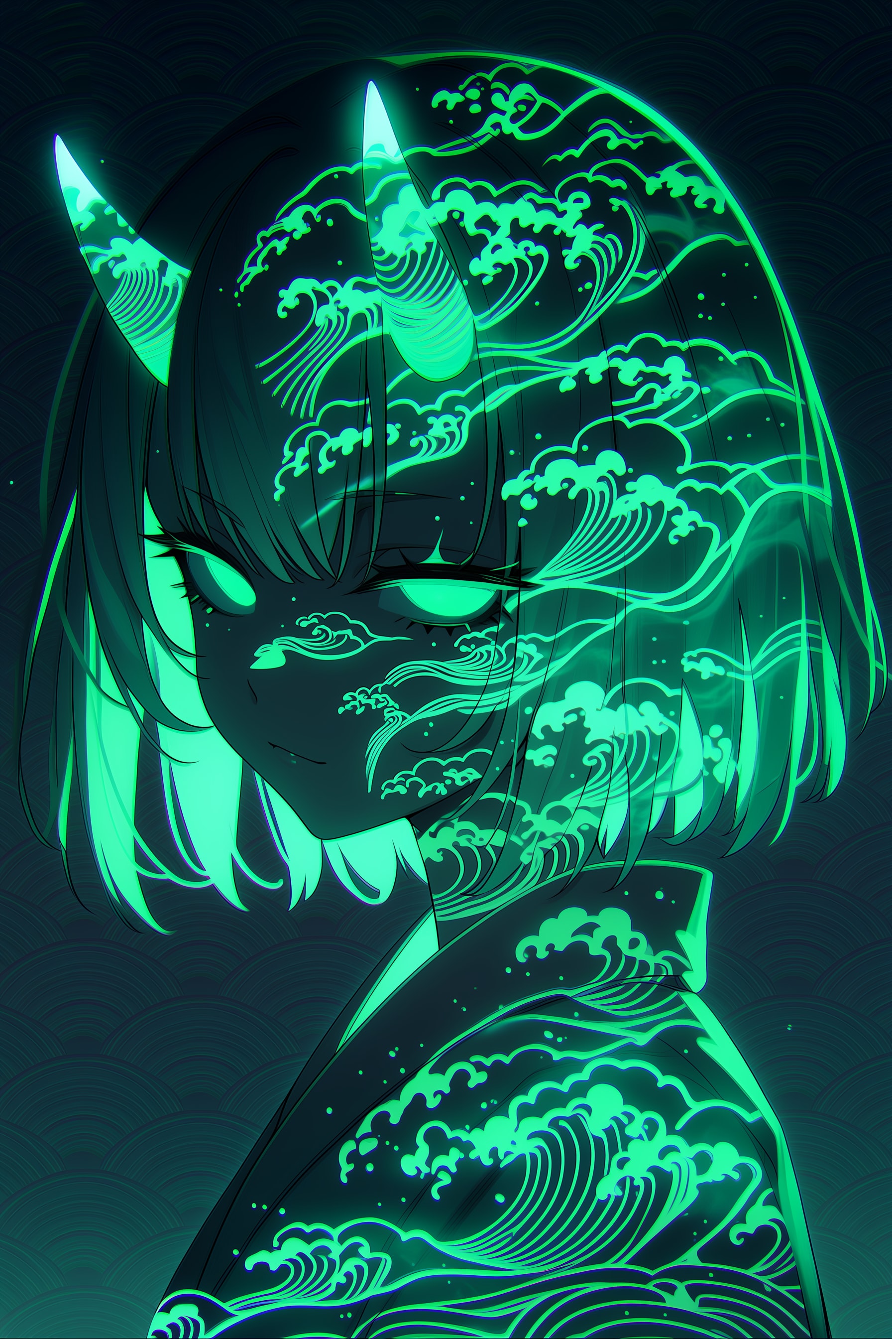 波模様ネオン鬼娘 | の人気AIイラスト・グラビア