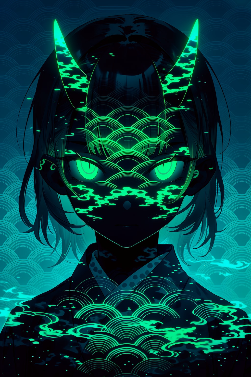 波模様ネオン鬼娘