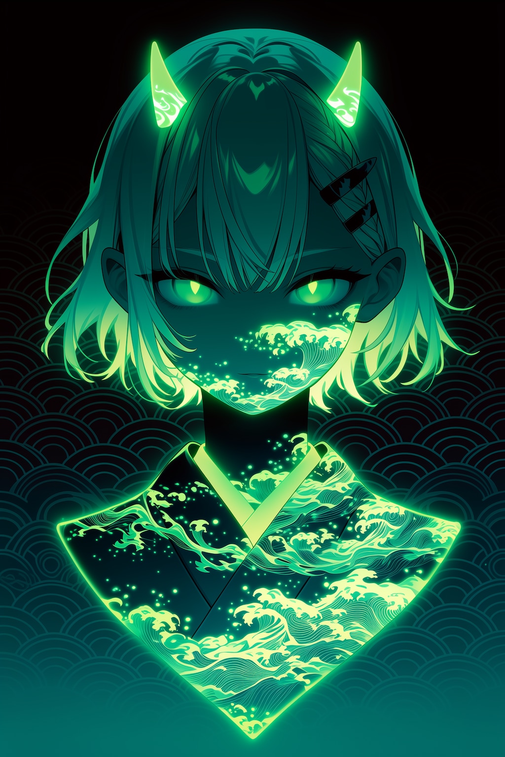 波模様ネオン鬼娘