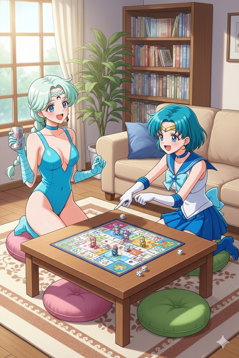すごろくをするベルチェとセーラーマーキュリー