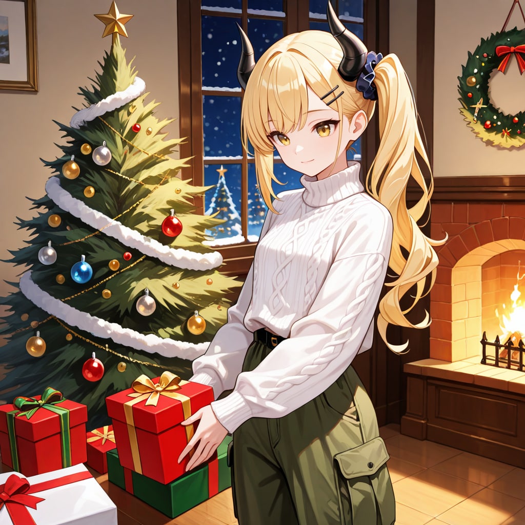 クリスマスプレゼントを用意した女鬼高生さん | の人気AIイラスト・グラビア