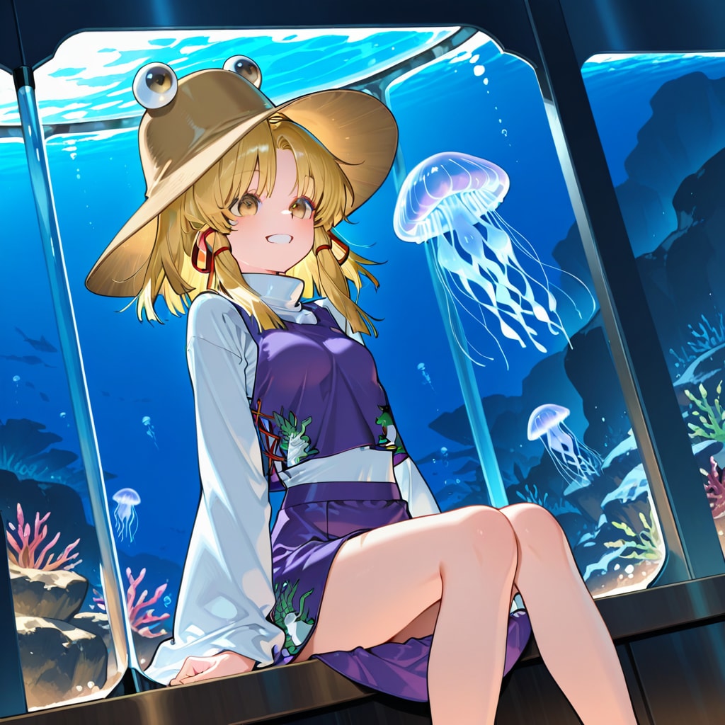 水族館でクラゲを見る諏訪子