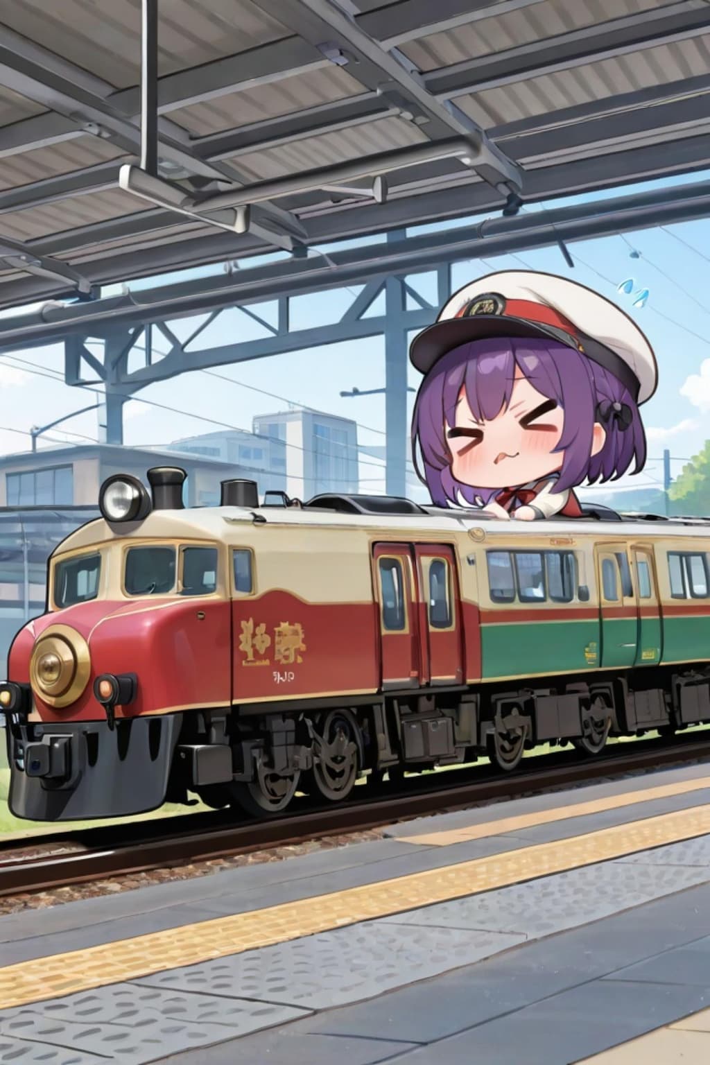 電車と紫髪ちゃん