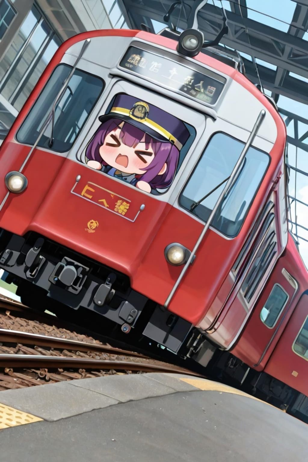電車と紫髪ちゃん