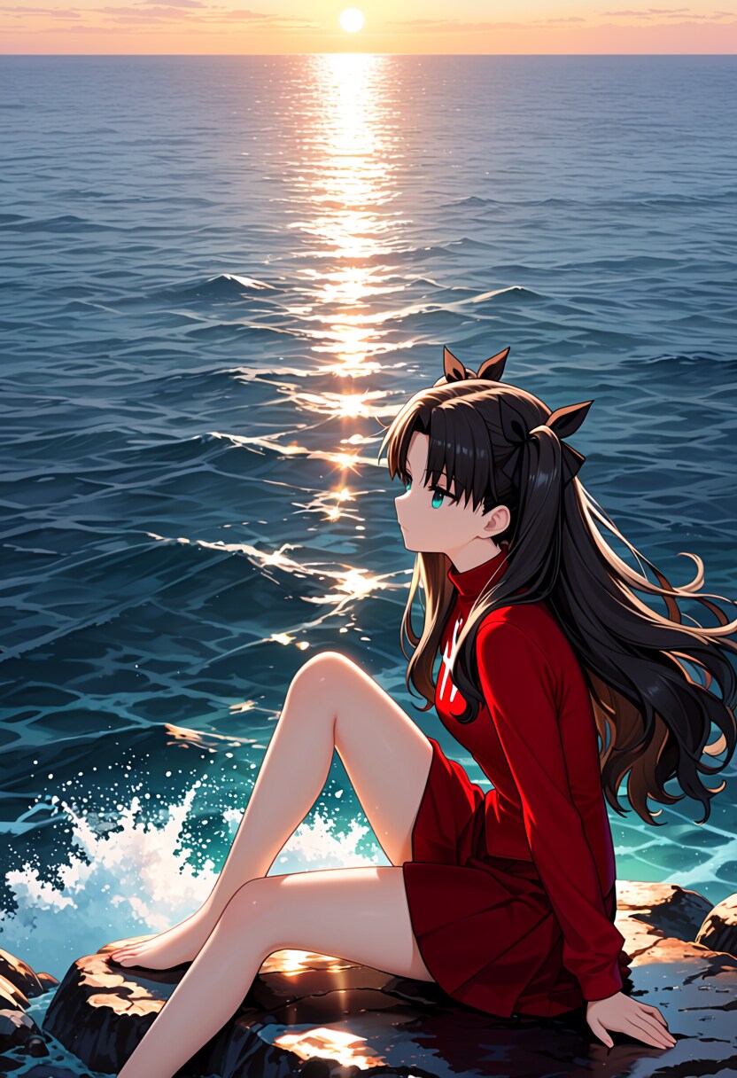 黄昏の海辺にて