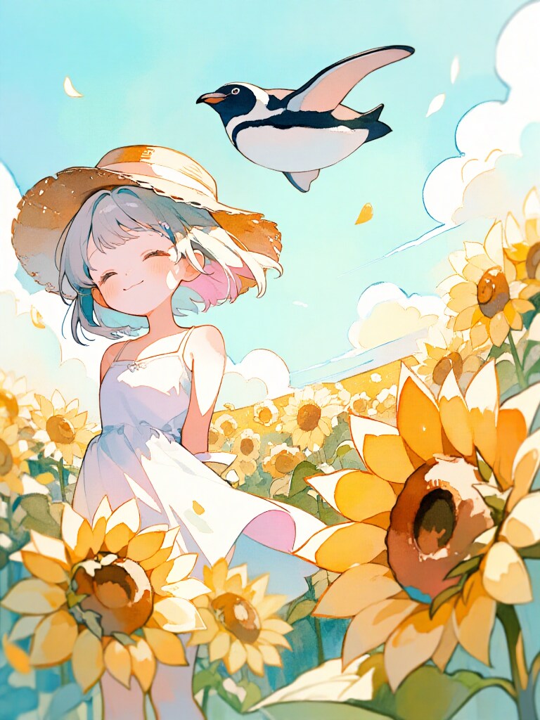 ひまわりと謎の鳥 | の人気AIイラスト・グラビア