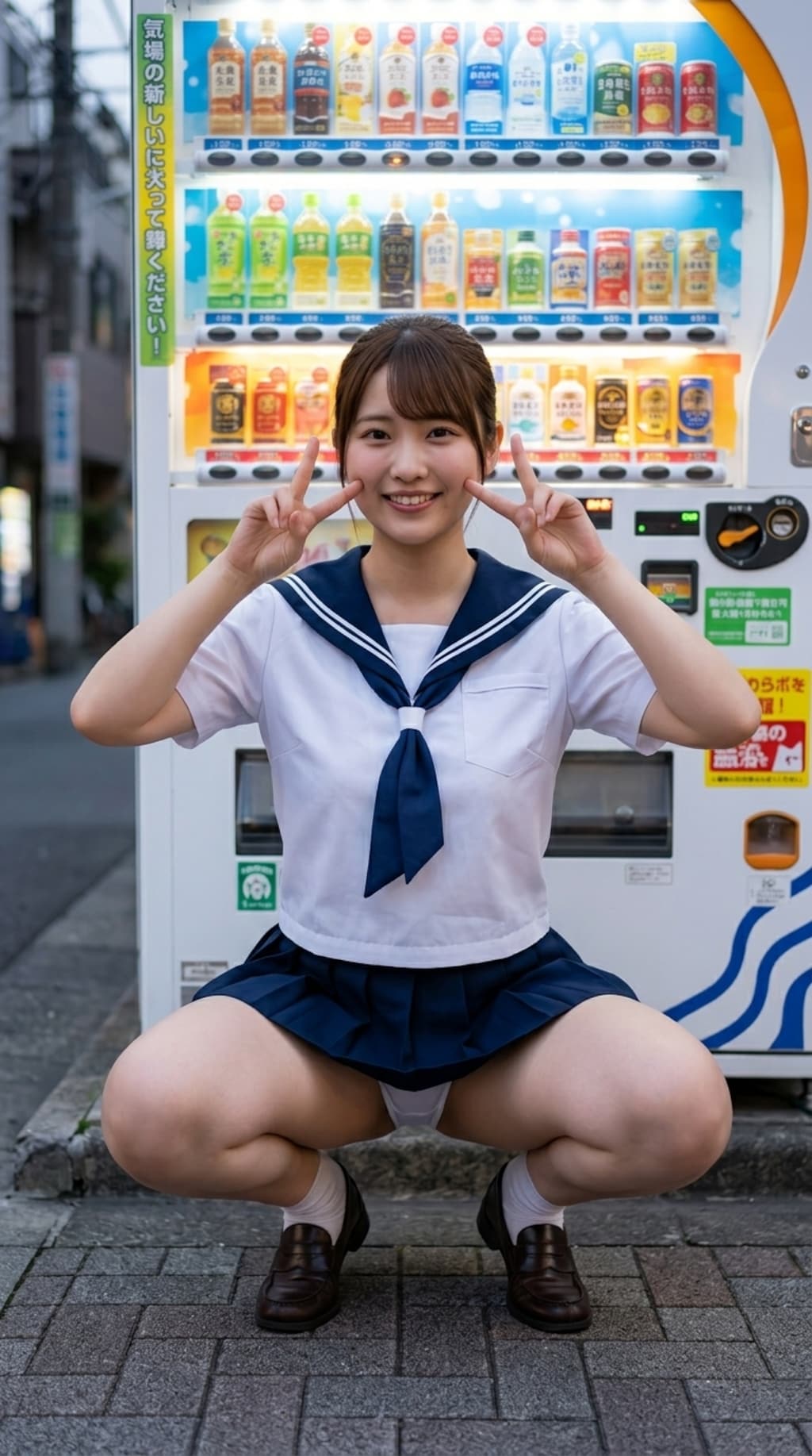 しゃがみダブルピース
