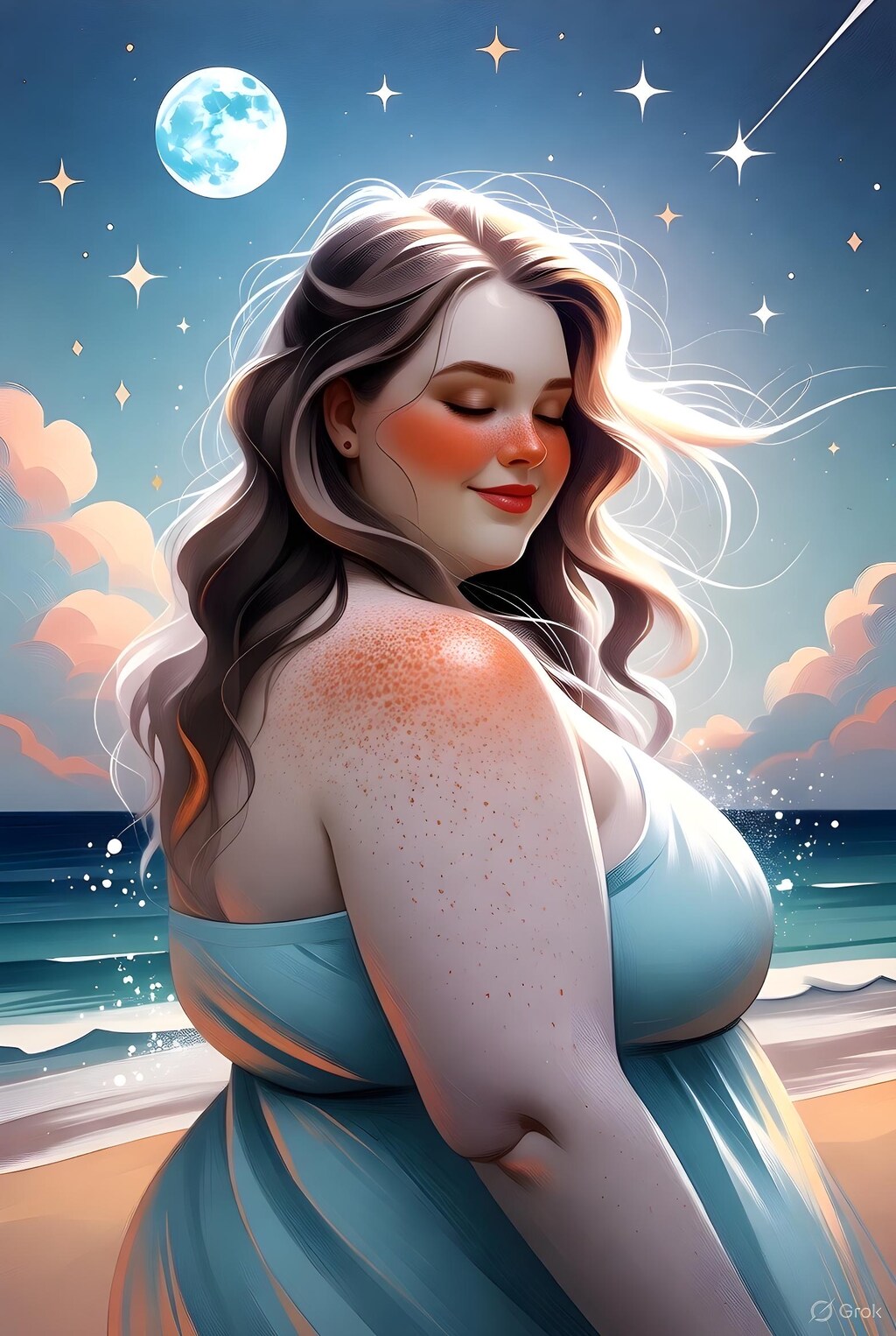 海と月とぽっちゃり女子