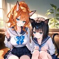 馴染みの喫茶店でスイーツタイムなセーラー狐ちゃんと猫ちゃん(1000♡記念) 3枚目