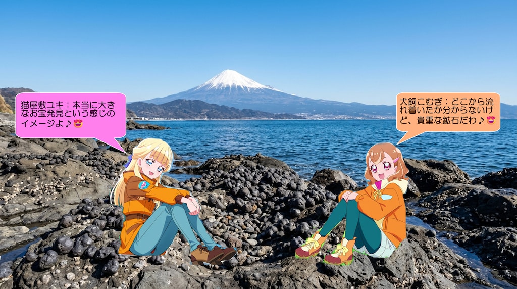 猫屋敷ユキと犬飼こむぎ、マンガンノジュールを見て喜ぶ