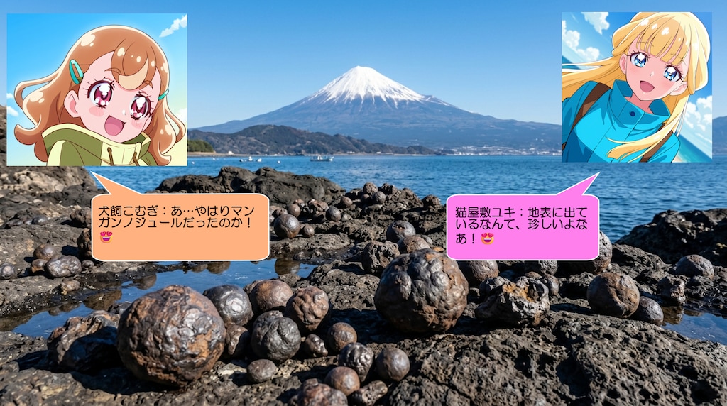 猫屋敷ユキと犬飼こむぎ、マンガンノジュールを見て喜ぶ