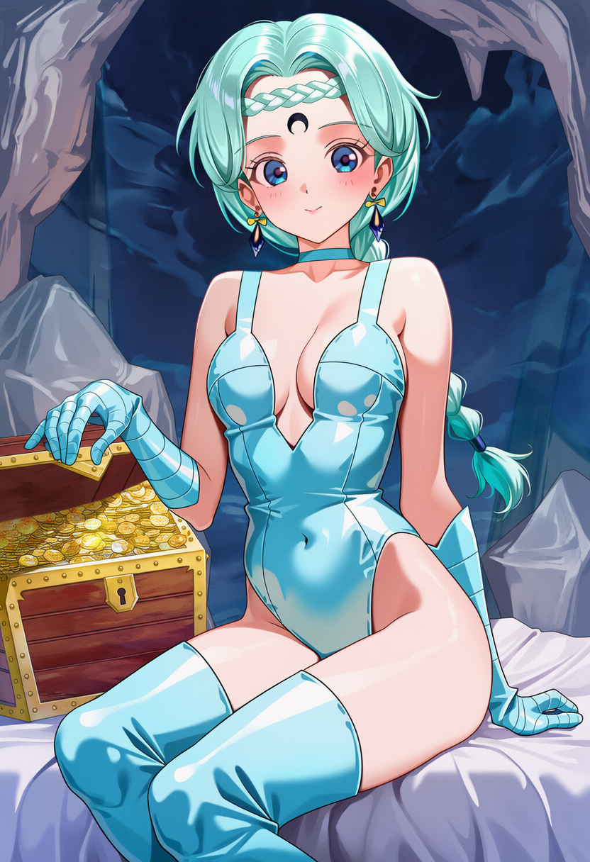 洞窟で宝箱を見つけたベルチェ