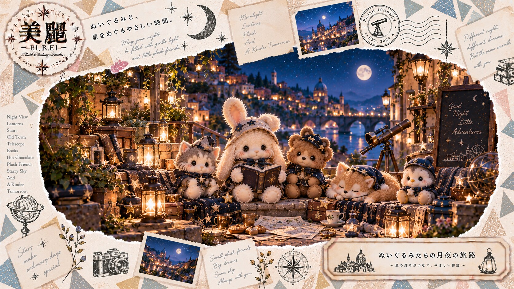 A quiet night, shared with your softest friends.  Little travelers gathered under the moonlight, sha | の人気AIイラスト・グラビア