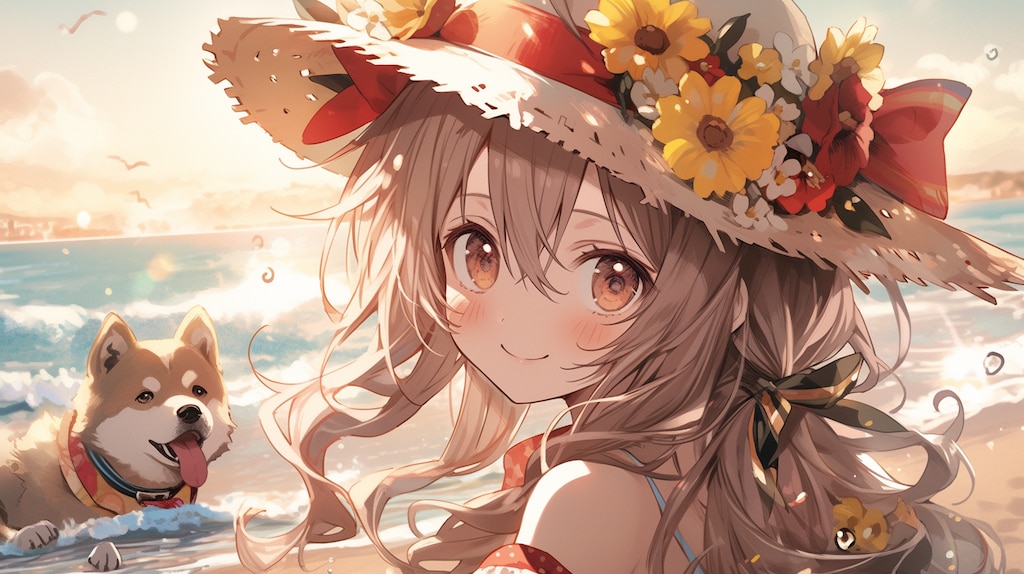 花冠の少女と海辺の忠犬