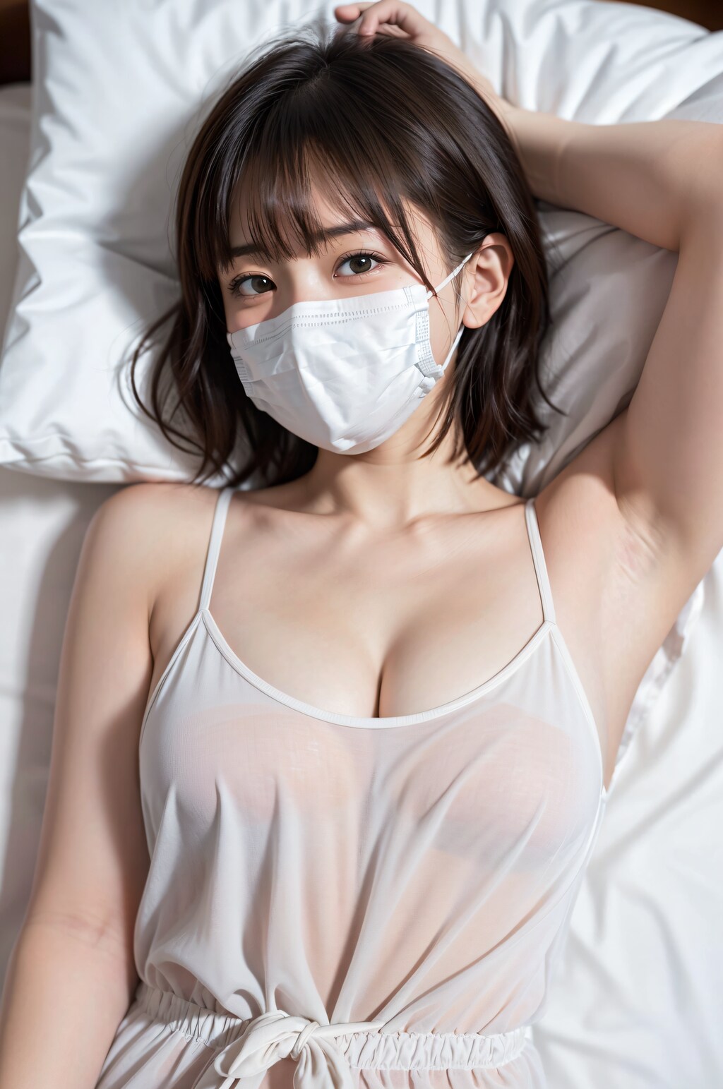 風邪で寝ている女性