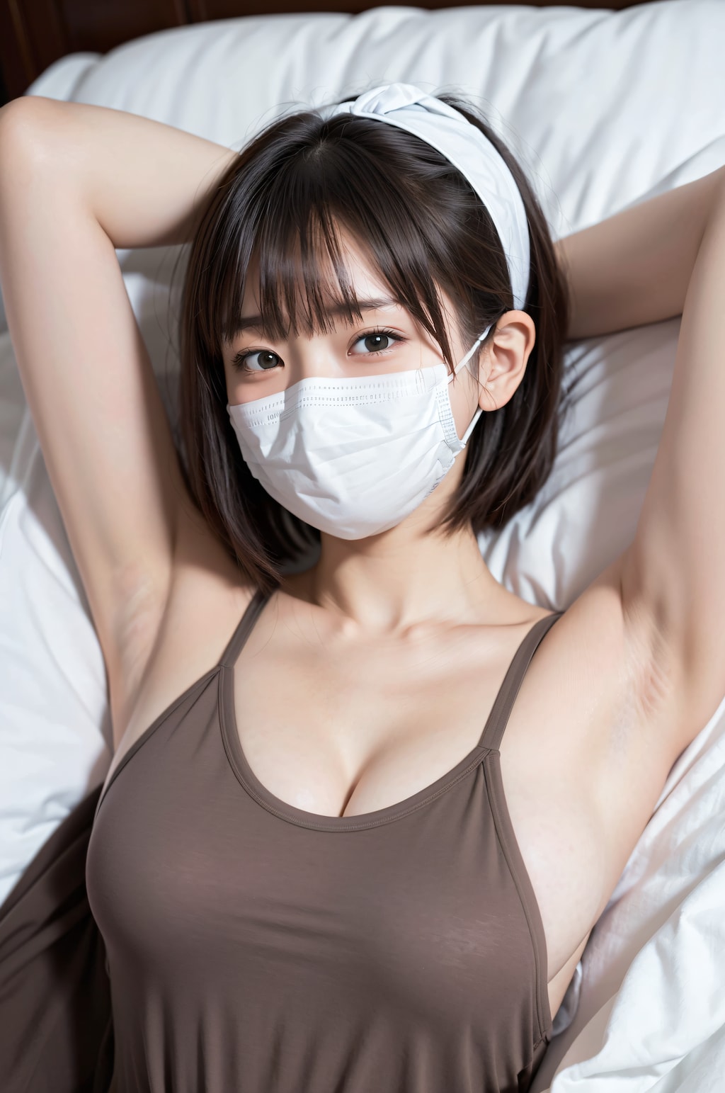 風邪で寝ている女性