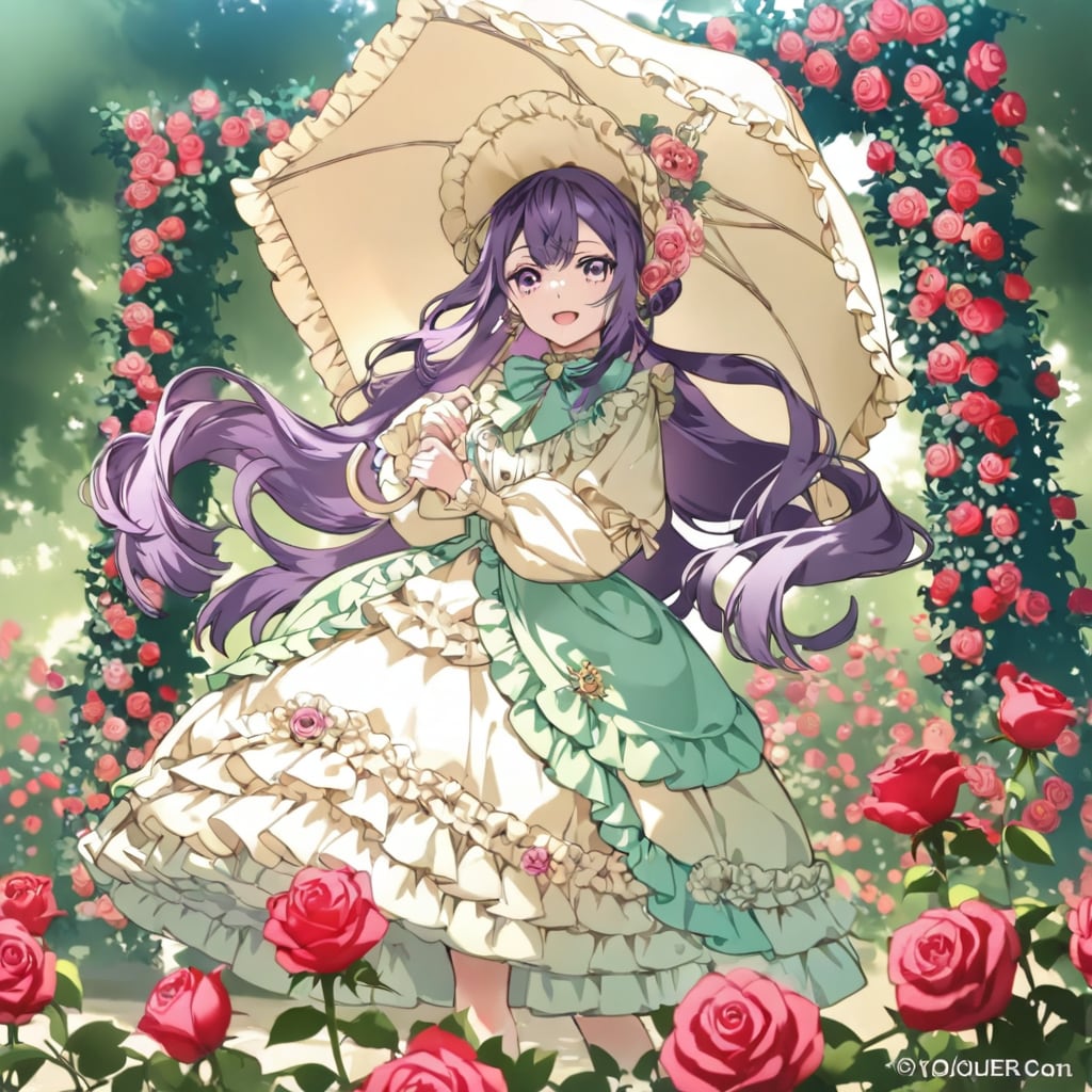 バラ園と少女