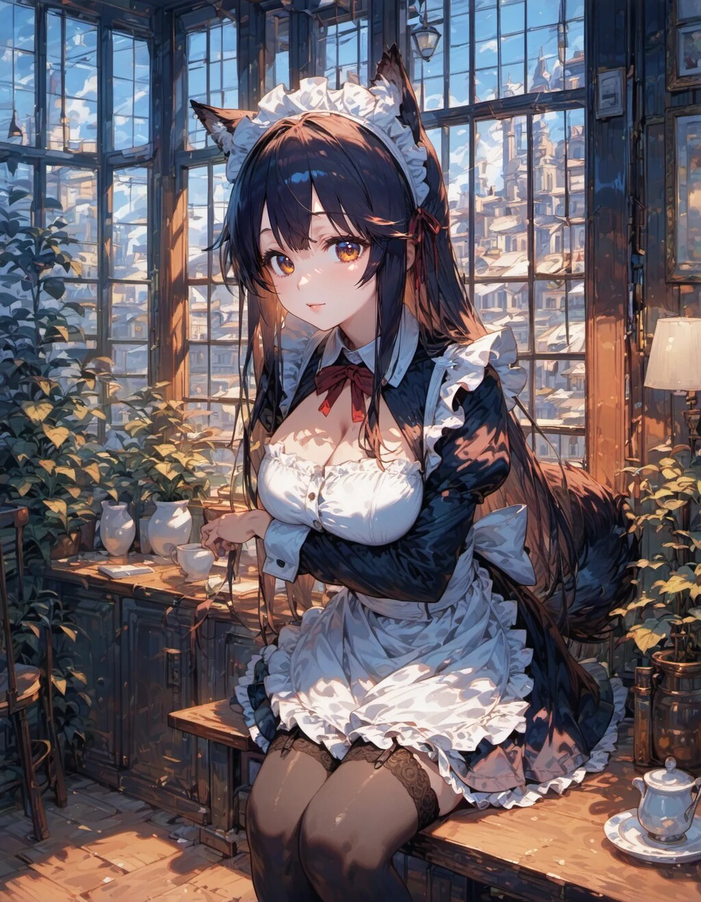 Cat Maid in the Greenhouse