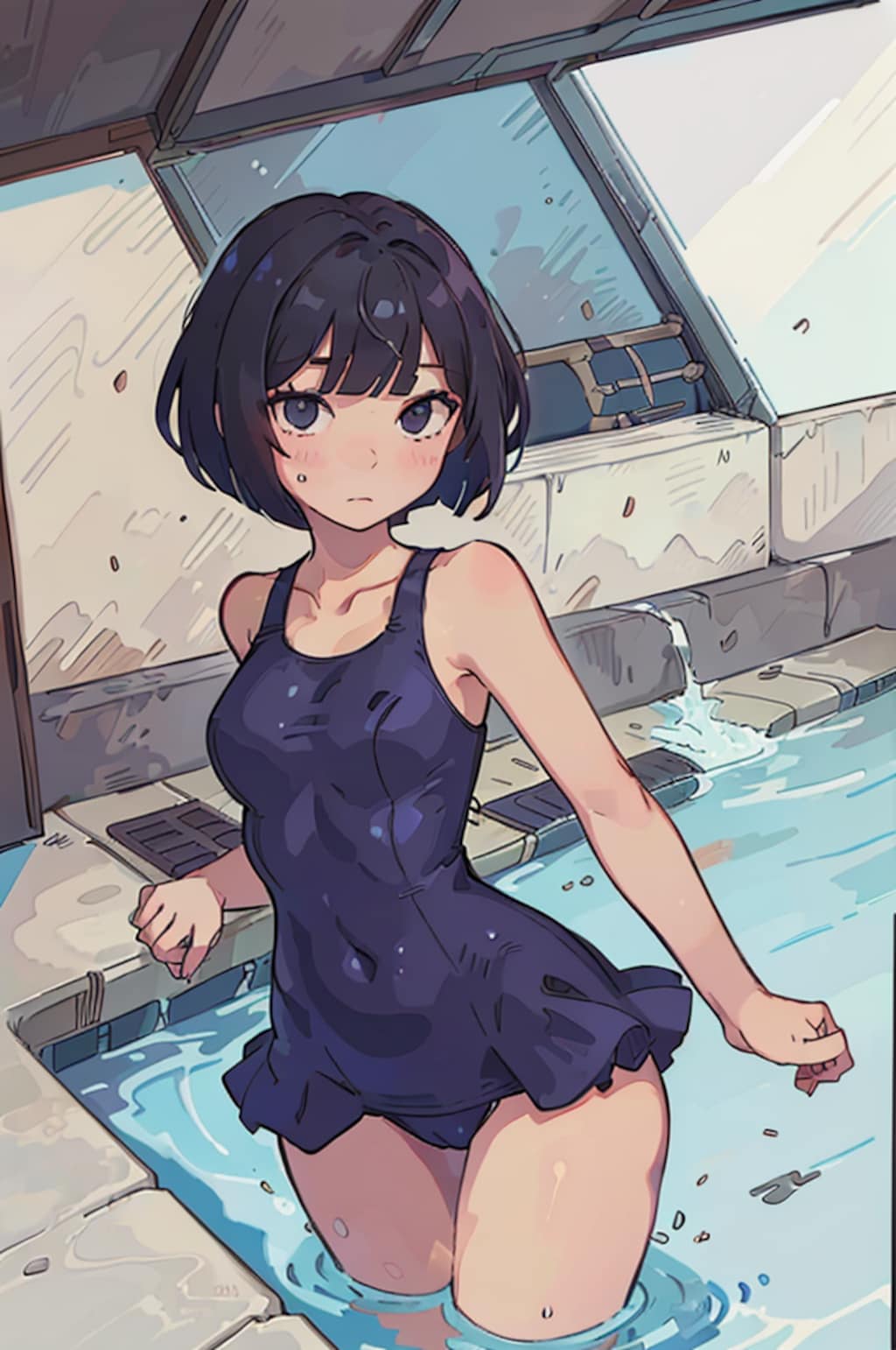 ボブカットJ〇ちゃんのスク水姿