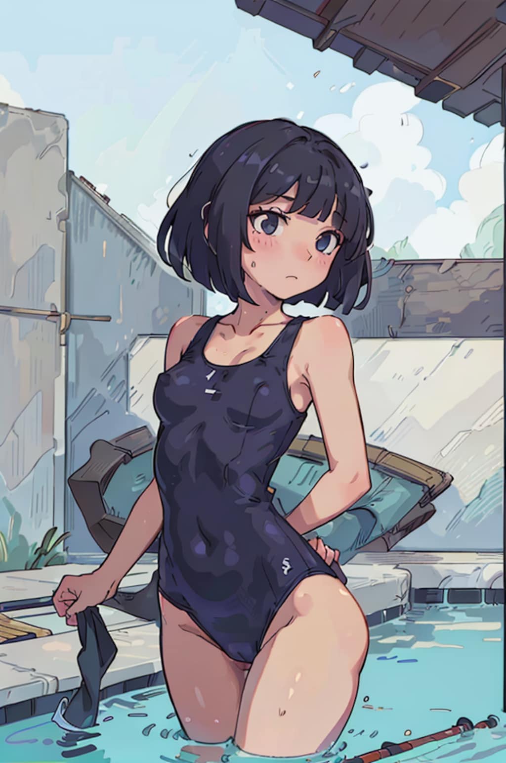 ボブカットJ〇ちゃんのスク水姿