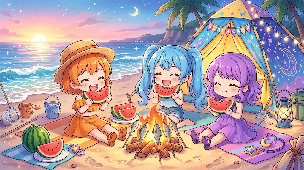 【#アウトドア】魔法少女が海でキャンプ２
