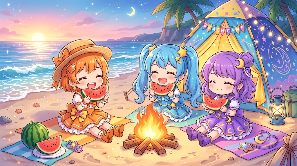 【#アウトドア】魔法少女が海でキャンプ２