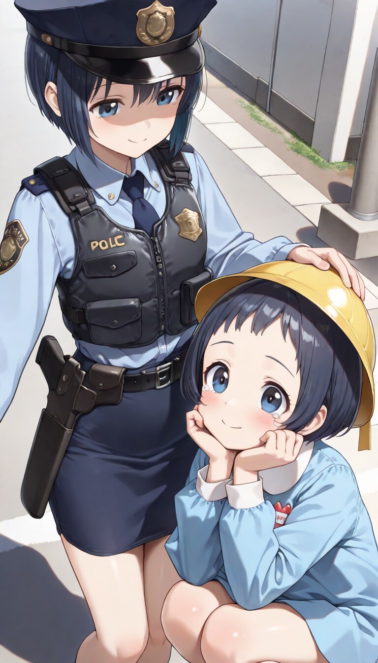 警察官、迷子を保護 | の人気AIイラスト・グラビア