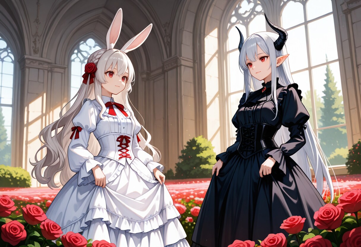 エリアーヌさんを薔薇庭園へ御招きする銀髪竜姫さん