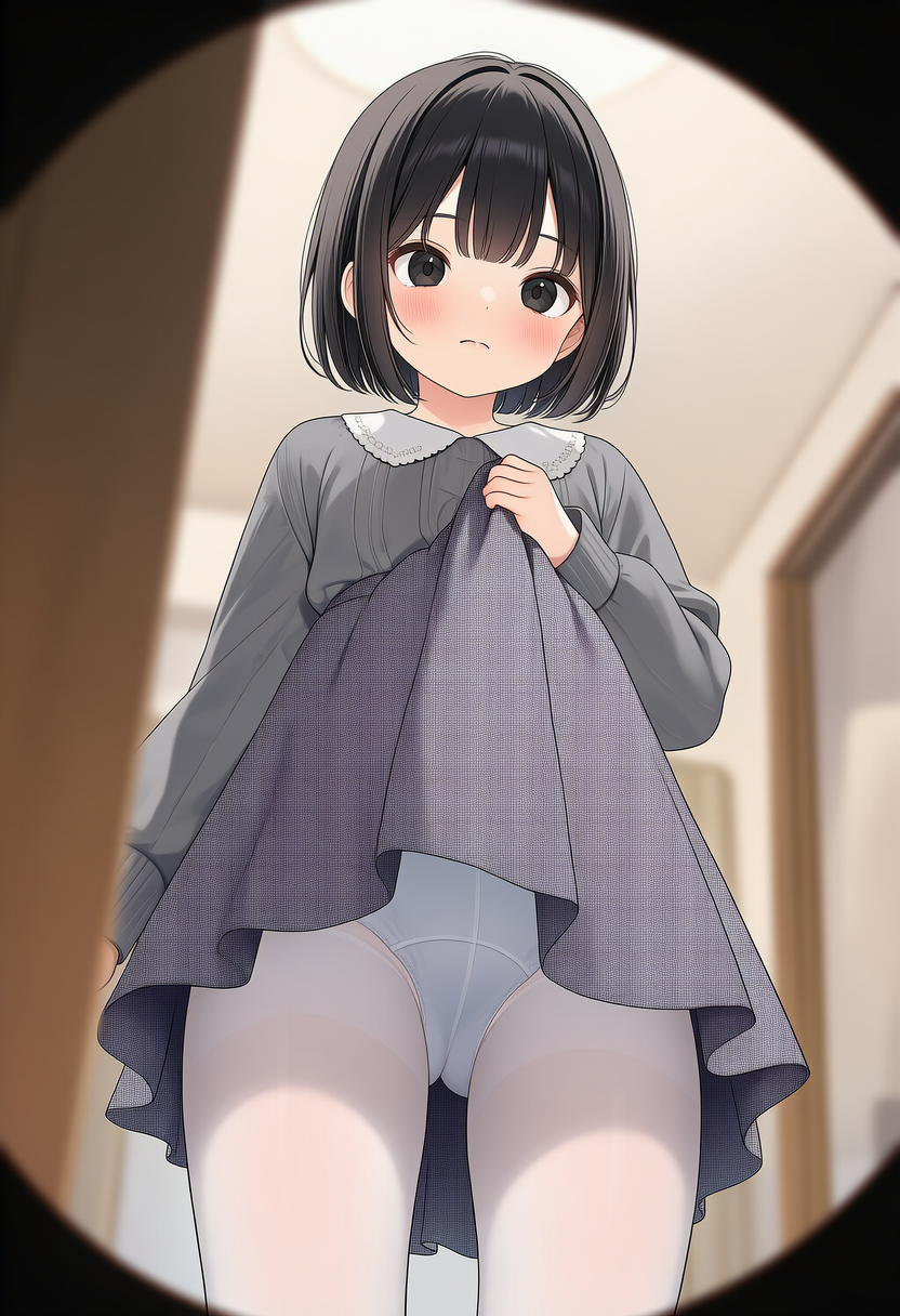 ローアングル白タイツまる見え少女_260426