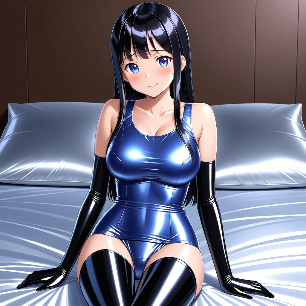 紺旧型スクール水着長手袋サイハイソックス