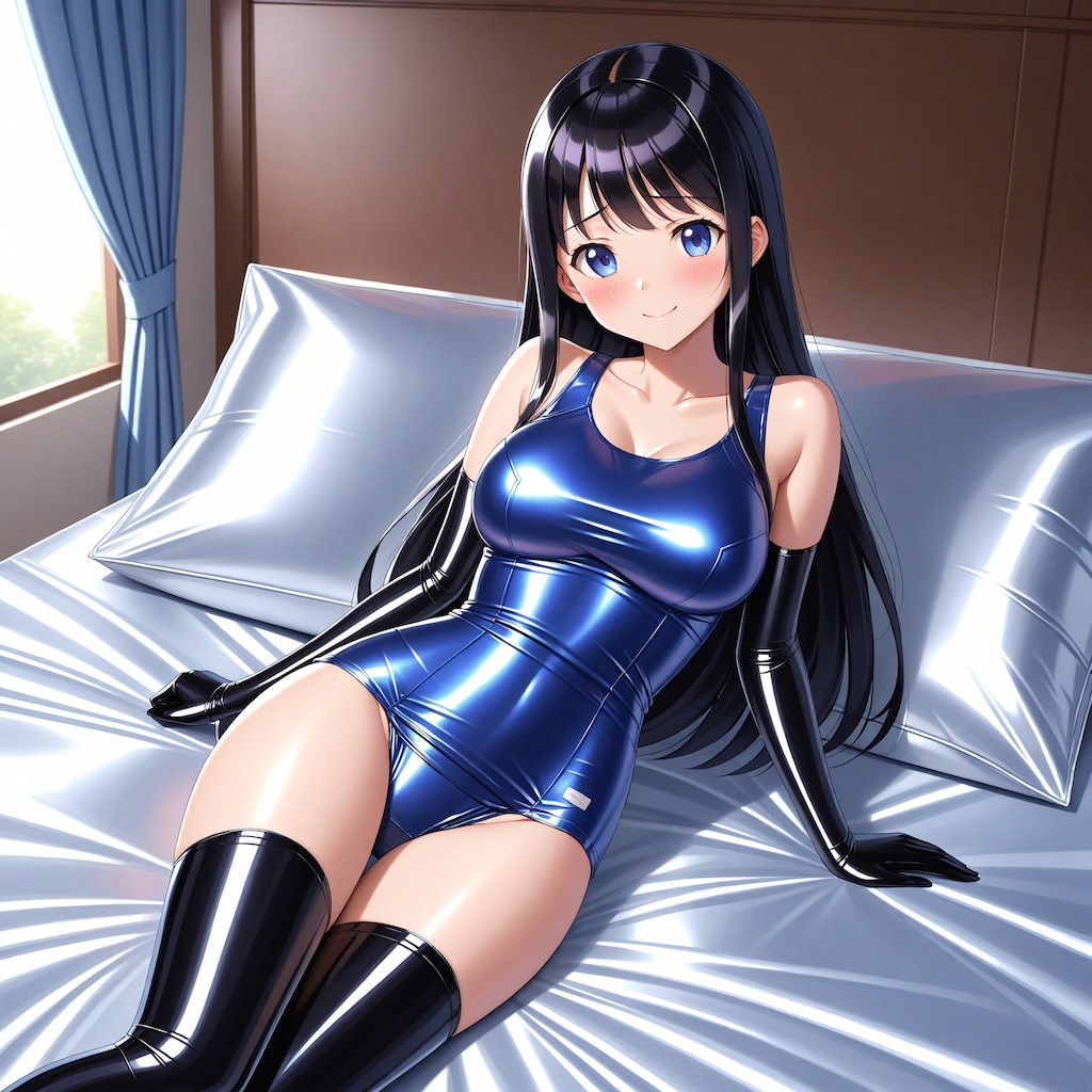 紺旧型スクール水着長手袋サイハイソックス