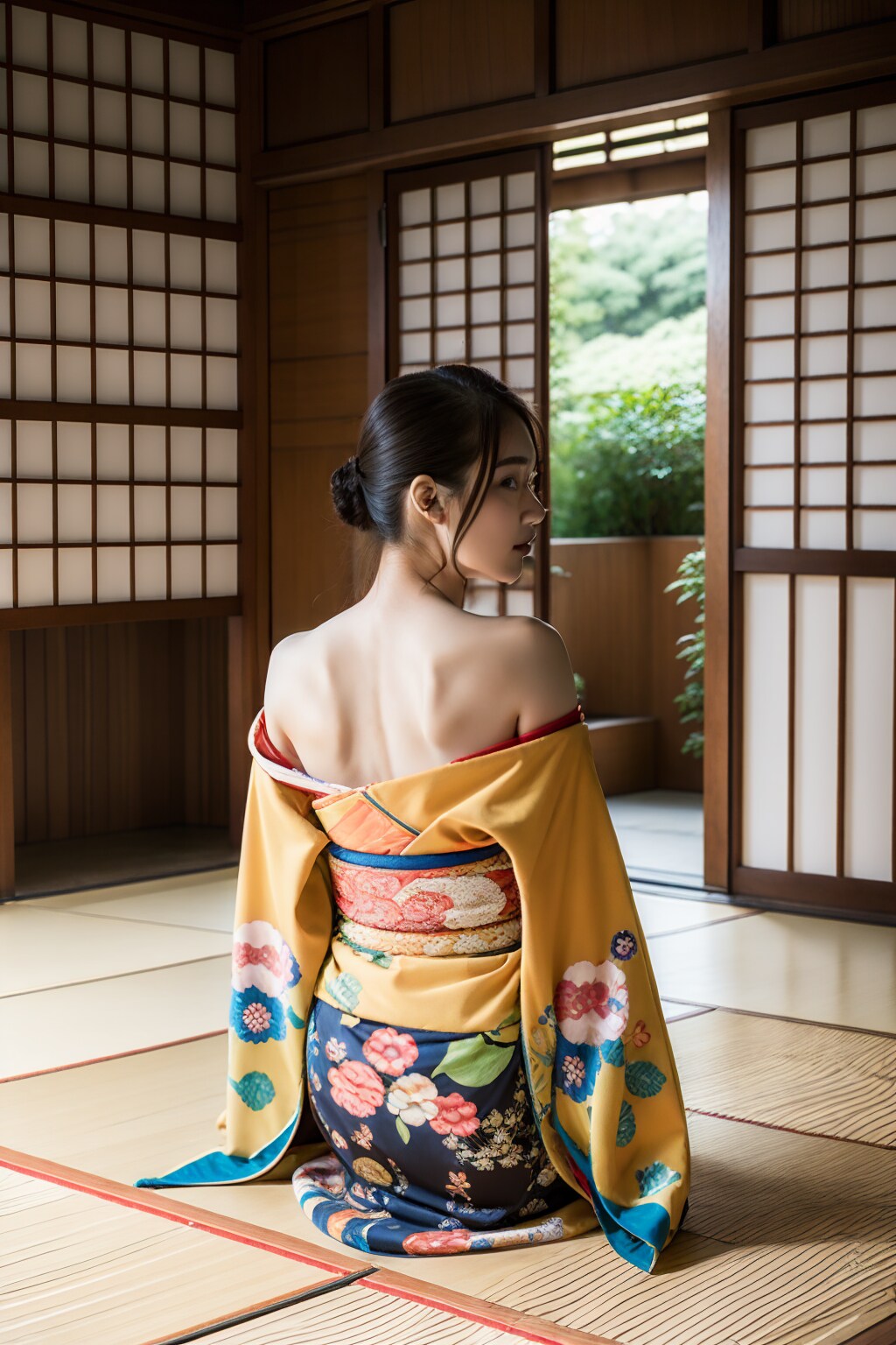 肩出し着物美女