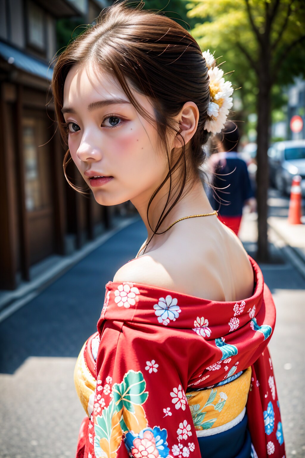 肩出し着物美女