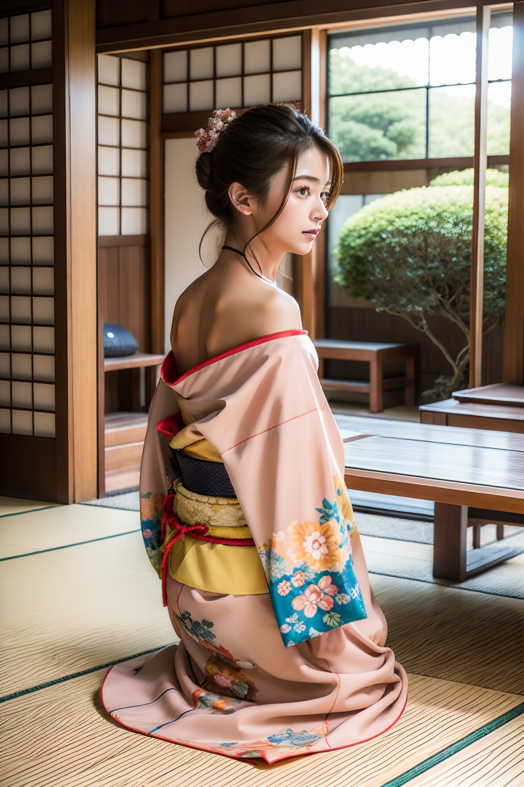 肩出し着物美女