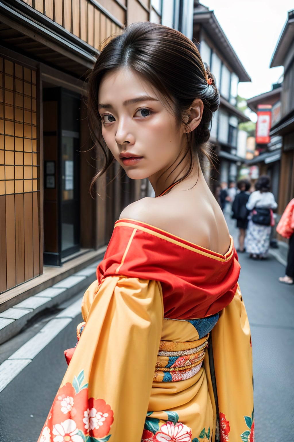 肩出し着物美女