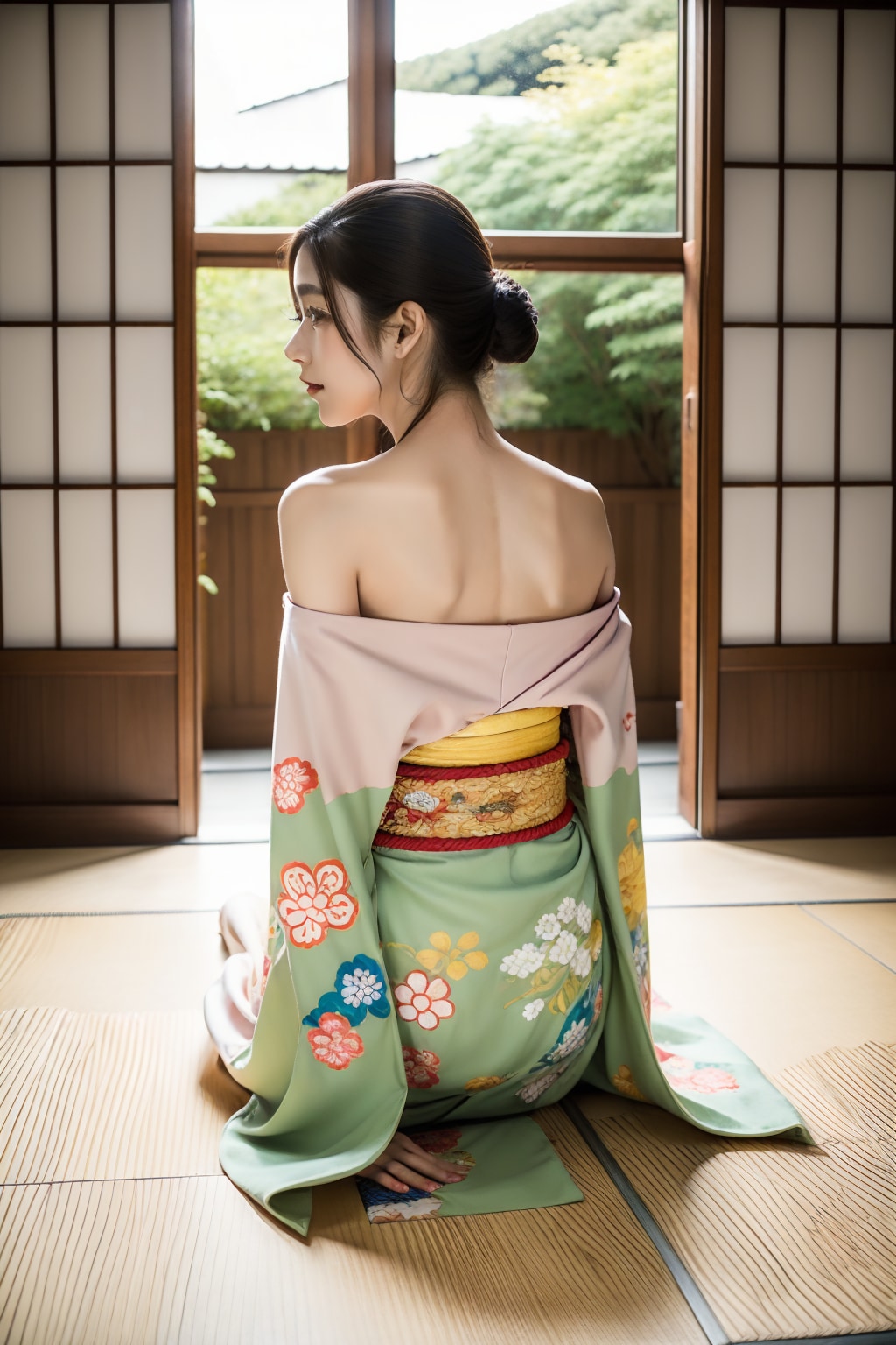 肩出し着物美女