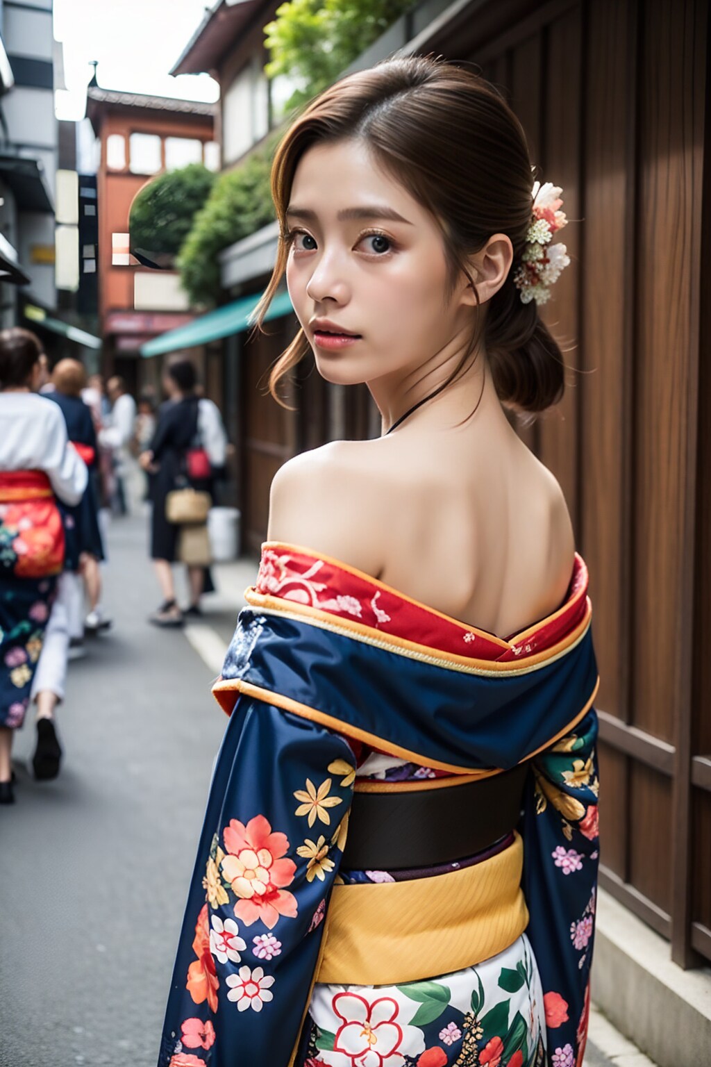 肩出し着物美女