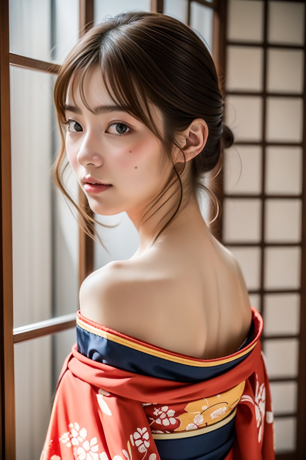 肩出し着物美女