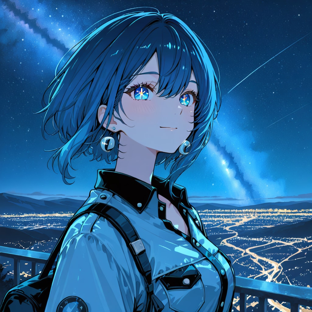 夜景と山ガール