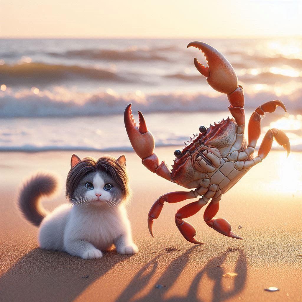 短髪の蟹さんとゲストのネコさま