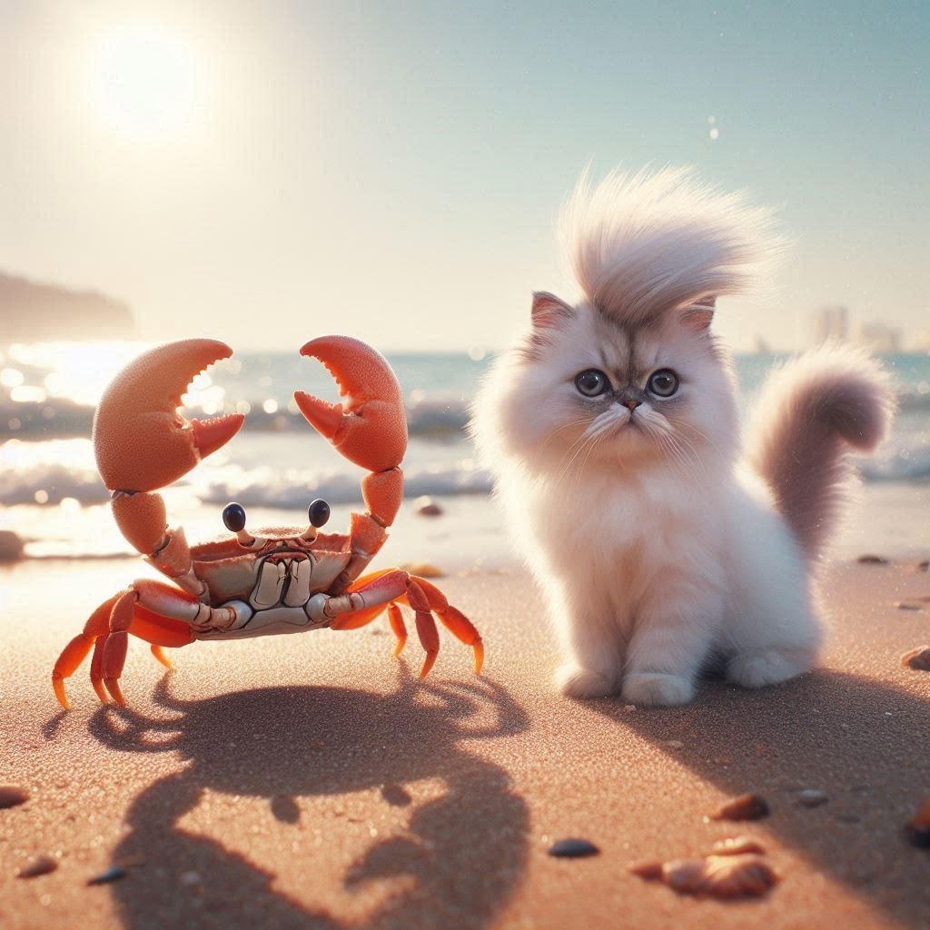 短髪の蟹さんとゲストのネコさま